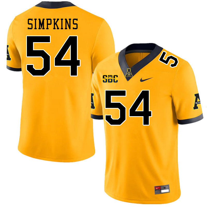 Men #54 Gabriel Simpkins Appalachian State Mountaineers College Football Jerseys Stitched-Gold